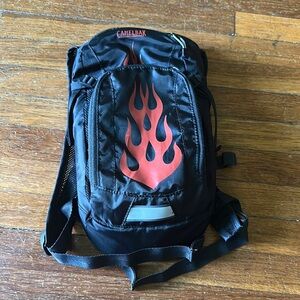 CamelBak Mini MULE Kids Hydration Backpack,  Black and Red Flame